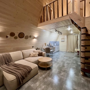 Фотография Коттеджа Частный дом Уютный А-фрейм Поле с баней и чаном