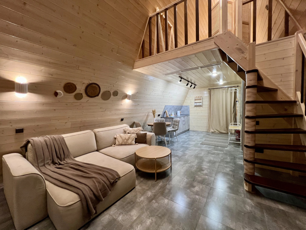 Фотография Коттеджа Частный дом Уютный А-фрейм Поле с баней и чаном