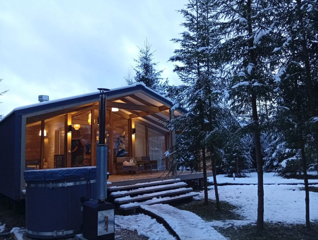 Фотография Коттеджа Частный дом с Панорамными Окнами в Лесу с Чаном