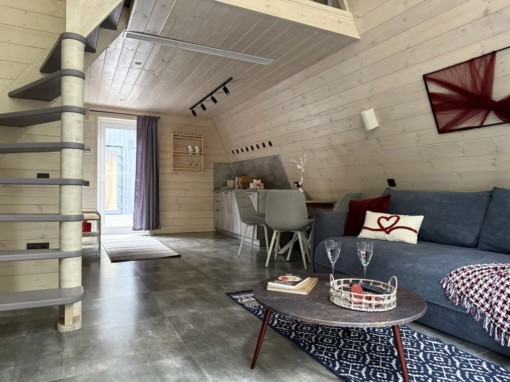 Фотография Коттеджа Частный дом А-фрейм Ручей с баней и дровах и чаном