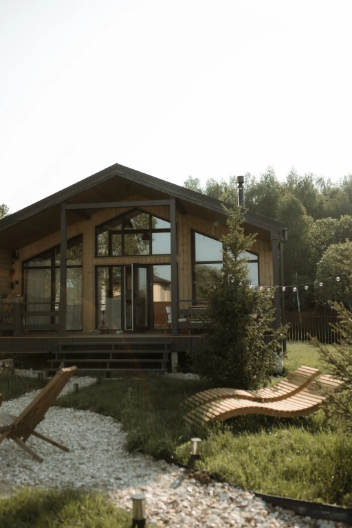 Фотография Коттеджа Частный Дом панорамный из пинтерест с камином и сауной