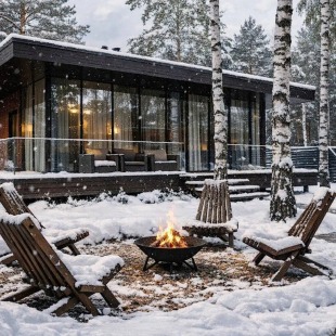 Фотография Коттеджа Частный дом Домик в Соснах с камином, сауной и банным чаном (Glassbox 85)