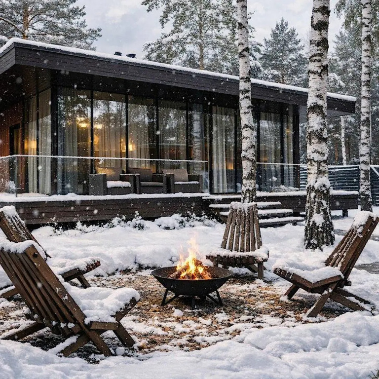 Фотография Коттеджа Частный дом Домик в Соснах с камином, сауной и банным чаном (Glassbox 85)